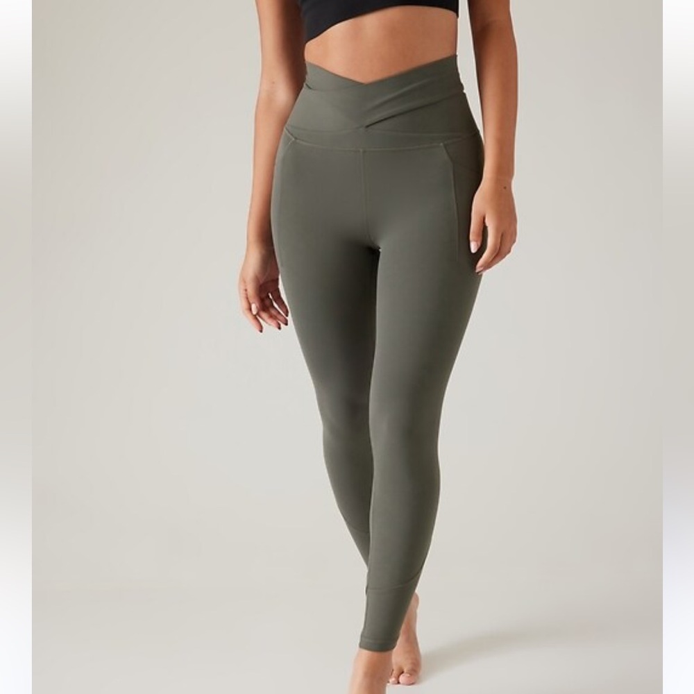 Athleta Salutation Stash Wrap NWT Tight Olive Green High-Waisted Leggings